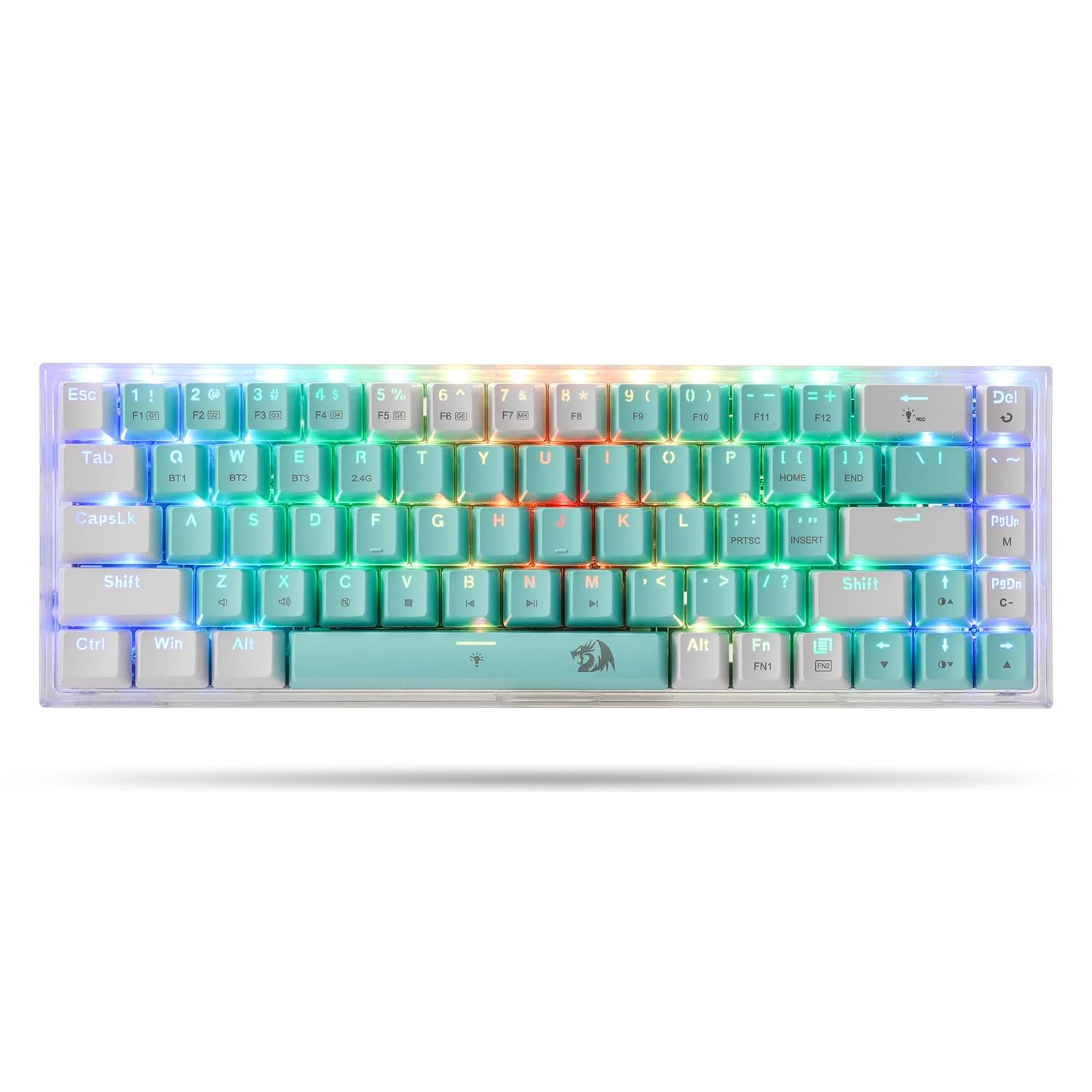 Redragon Castro Pro K631 Pro - 65% Bluetooth + 2.4 GHZ Wireless+ Wired Mechanical Keyboard White and Green (Custom Switch)