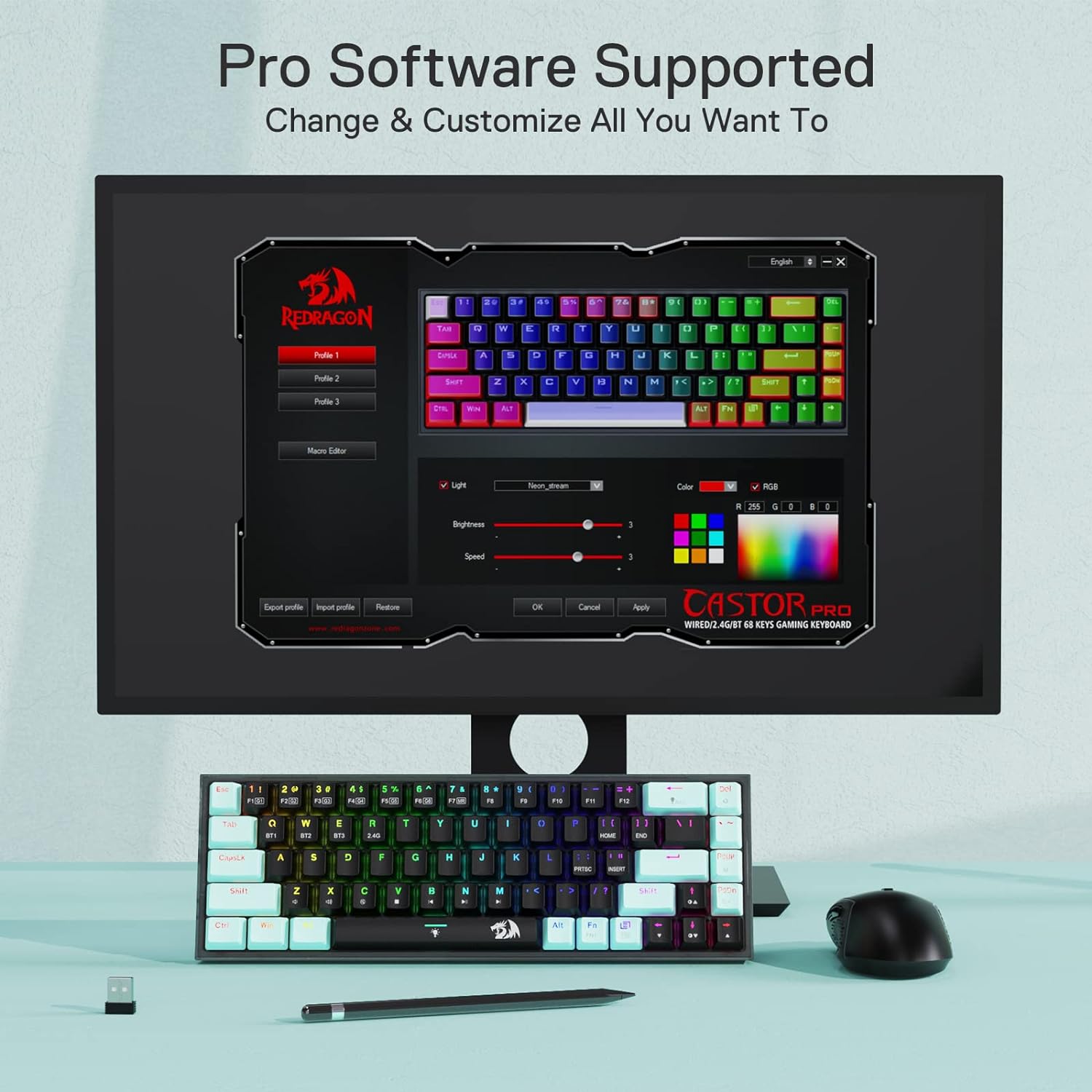(Refurbished) Redragon Castro K631 SE - 65% Bluetooth+2.4Ghz+Wired Mechanical Keyboard (Custom Switch)