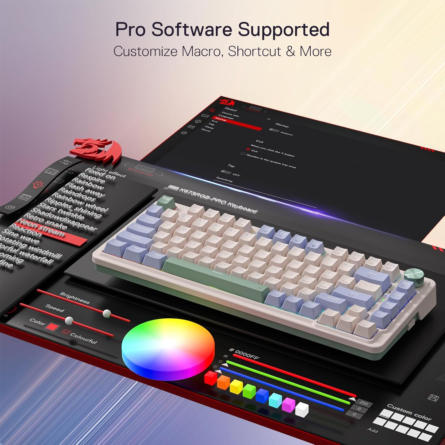 Redragon Ucal Pro K673 Pro - 65% Wired+2.4Ghz+Bluetooth Mechanical Keyboard Vintage Blue (Linear Red Switch)