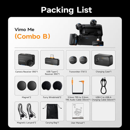 Comica Vimo Me Combo - Mini Wireless Magnetic Lavalier Microphone with AI Noise Cancellation