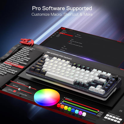 Redragon Ucal Pro K673 Pro - 75% Wired+2.4Ghz+Bluetooth Mechanical Keyboard White and Black (Linear Red Switch)