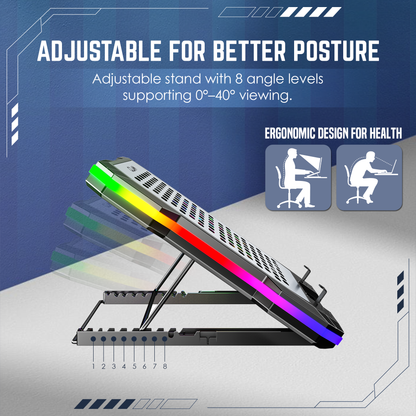 Claw Wind Pro K6 - 2 Removable Magnetic Motor RGB Laptop Cooling Pad with USB &amp; Type-C Ports , Adjustable Height and Mobile Stand