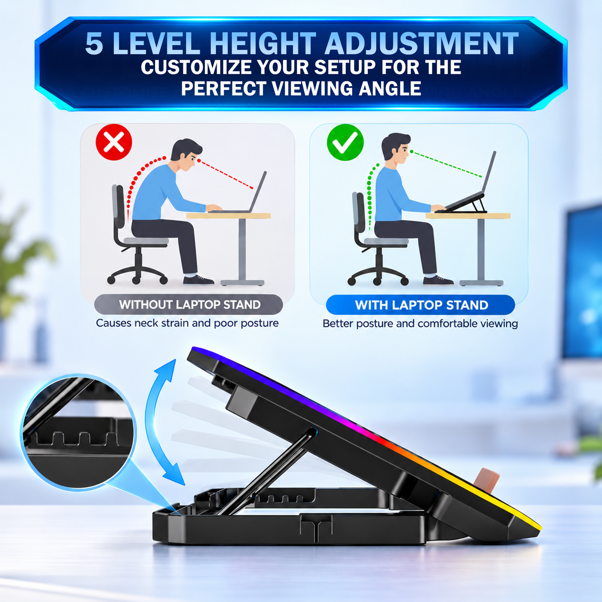 Claw Avalanche Pro F12 - 12 Fans RGB Laptop Cooling Pad with 2 USB Port, Adjustable Height and Mobile Stand