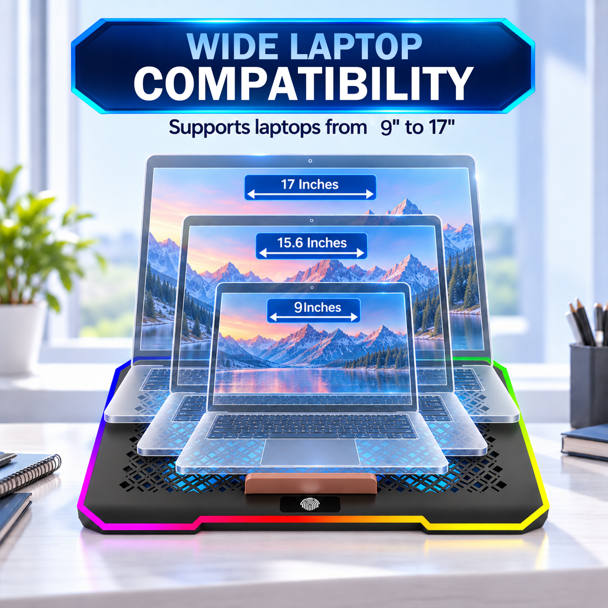 Claw Avalanche Pro F12 - 12 Fans RGB Laptop Cooling Pad with 2 USB Port, Adjustable Height and Mobile Stand
