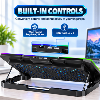Claw Avalanche Pro F12 - 12 Fans RGB Laptop Cooling Pad with 2 USB Port, Adjustable Height and Mobile Stand