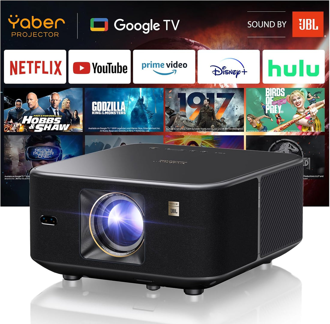 Yaber K3 - Smart Outdoor/Indoor Projector with Google TV, 30W JBL Speaker, Dolby Audio, WiFi 6 and BT