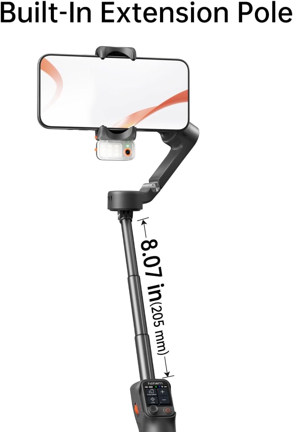 Hohem V3 Ultra - Smart Phone Gimbal with AI Tracking, Fill Light, Detachable Remote and Built-in Extendable Rod &amp; Tripod (White)
