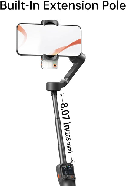 Hohem V3 Ultra - Smart Phone Gimbal with AI Tracking, Fill Light, Detachable Remote and Built-in Extendable Rod &amp; Tripod (White)