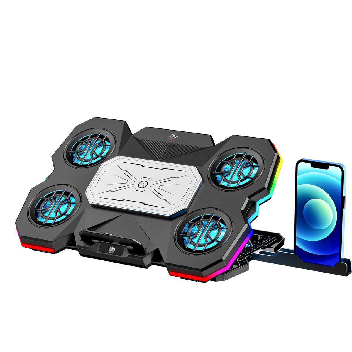 CLAW Polar A14 - 5 Fans and TECH Cooling Surface RGB Laptop Cooling Pad with 2 USB Port, Adjustable Height, Touch Control and Mobile Stand