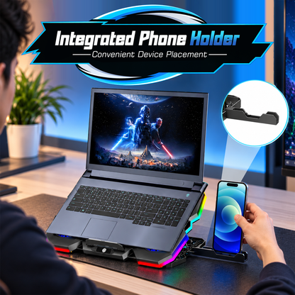 CLAW Polar A14 - 5 Fans and TECH Cooling Surface RGB Laptop Cooling Pad with 2 USB Port, Adjustable Height, Touch Control and Mobile Stand