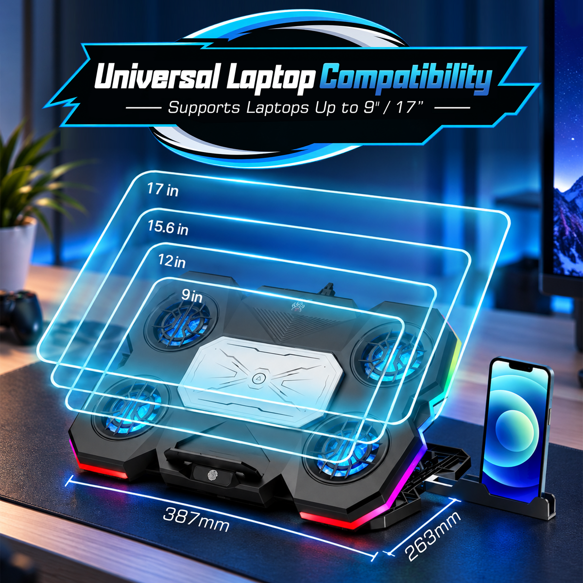 CLAW Polar A14 - 5 Fans and TECH Cooling Surface RGB Laptop Cooling Pad with 2 USB Port, Adjustable Height, Touch Control and Mobile Stand