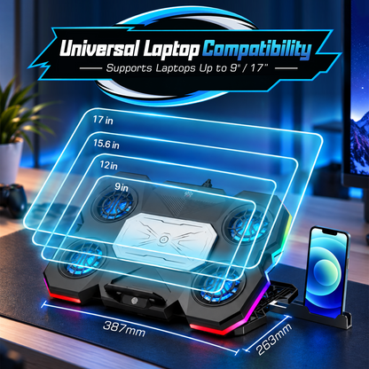 CLAW Polar A14 - 5 Fans and TECH Cooling Surface RGB Laptop Cooling Pad with 2 USB Port, Adjustable Height, Touch Control and Mobile Stand