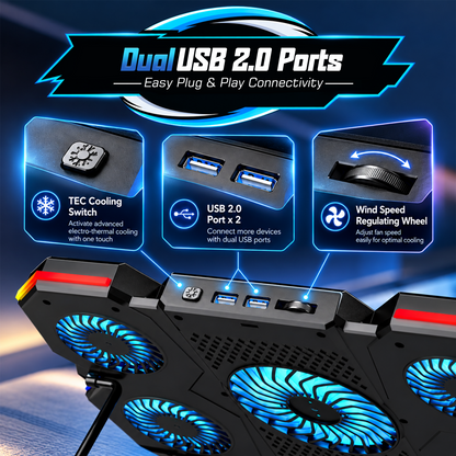 CLAW Polar A14 - 5 Fans and TECH Cooling Surface RGB Laptop Cooling Pad with 2 USB Port, Adjustable Height, Touch Control and Mobile Stand