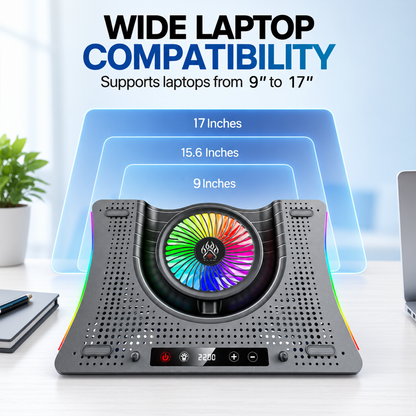 Claw Vortex K8 - 3 Fans RGB Laptop Cooling Pad with Height Adjustment, USB 2.0 + Type-C , Speed Display, Touch Control and Mobile Stand