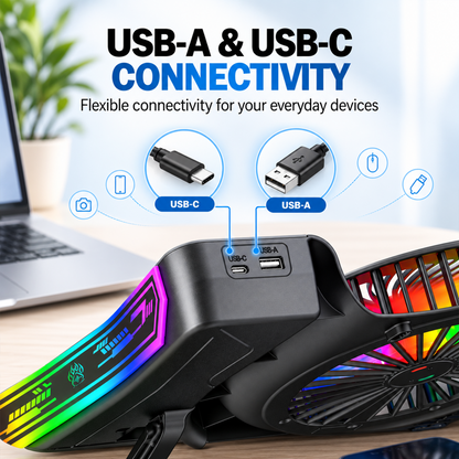 Claw Vortex K8 - 3 Fans RGB Laptop Cooling Pad with Height Adjustment, USB 2.0 + Type-C , Speed Display, Touch Control and Mobile Stand