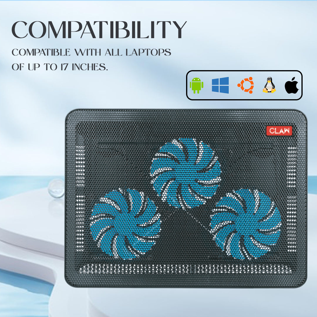 CLAW Breeze C3 - 3 Motor Laptop Cooling Pad with Dual USB Hub (Black and Blue)  (Use Code ORIGIN10 to Get 10% DIscount)