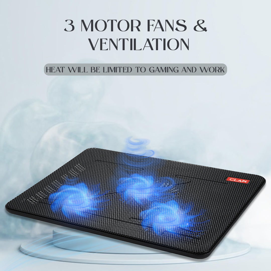 CLAW Breeze C3 - 3 Motor Laptop Cooling Pad with Dual USB Hub (Black and Blue)  (Use Code ORIGIN10 to Get 10% DIscount)