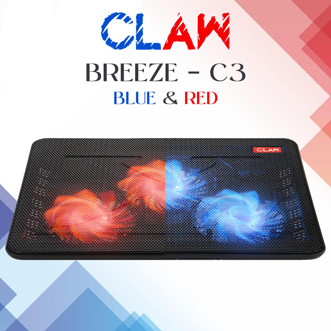 CLAW Breeze C3 - 3 Motor Laptop Cooling Pad with Dual USB Hub (Black and Blue)  (Use Code ORIGIN10 to Get 10% DIscount)