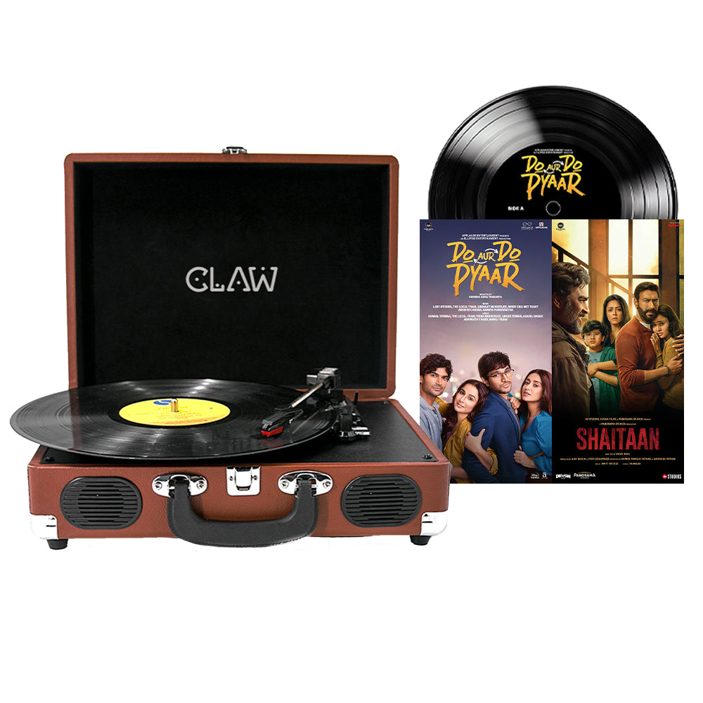 CLAW Stag Portable Turntable (BROWN) + Do Aur Do Pyaar &amp; Shaitaan Vinyl Disc (COMBO)