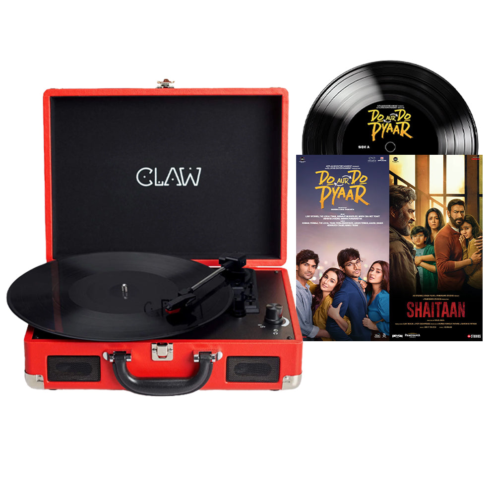 CLAW Stag Portable Turntable (RED) + Do Aur Do Pyaar &amp; Shaitaan Vinyl Disc (COMBO)
