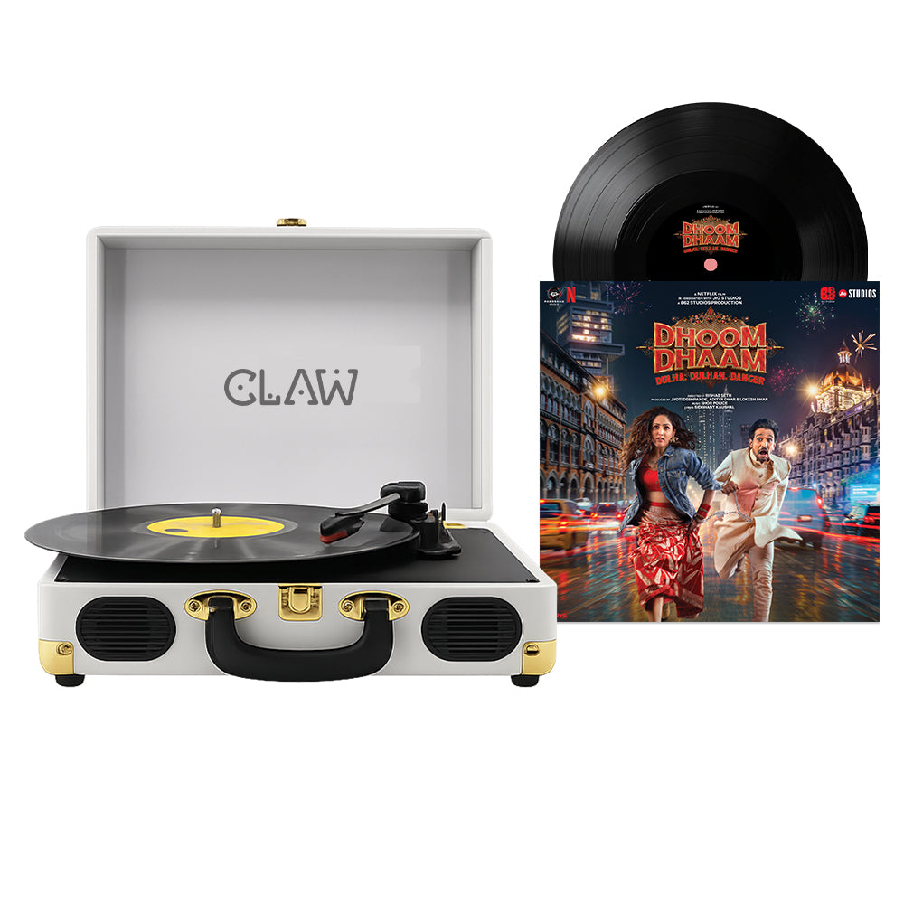CLAW Stag Portable Turntable (WHITE) + Dhoom Dhaam Vinyl Disc (COMBO)