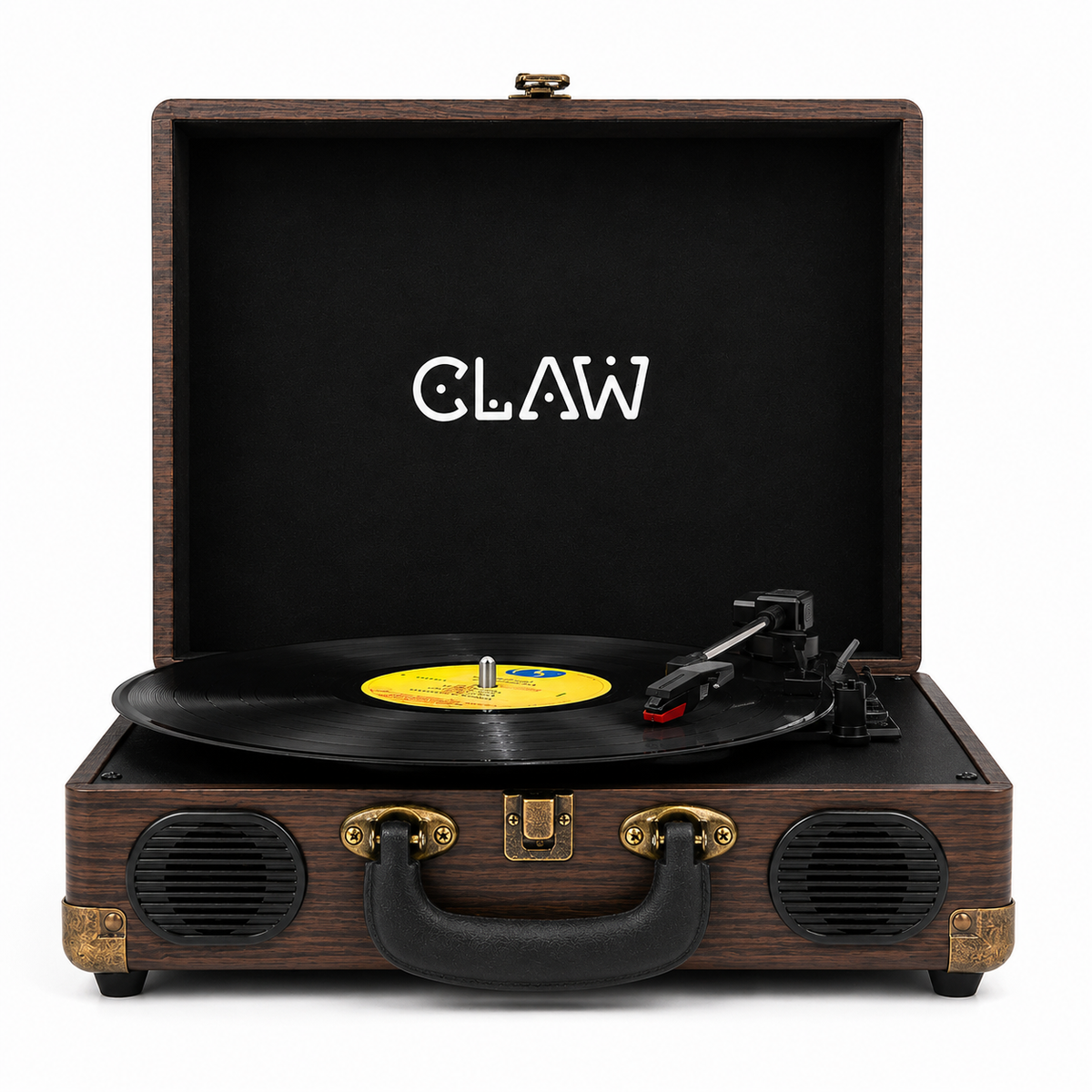 CLAW Stag Portable Pro - Bluetooth Turntable with Built-In Stereo Speaker (Brown Wood)