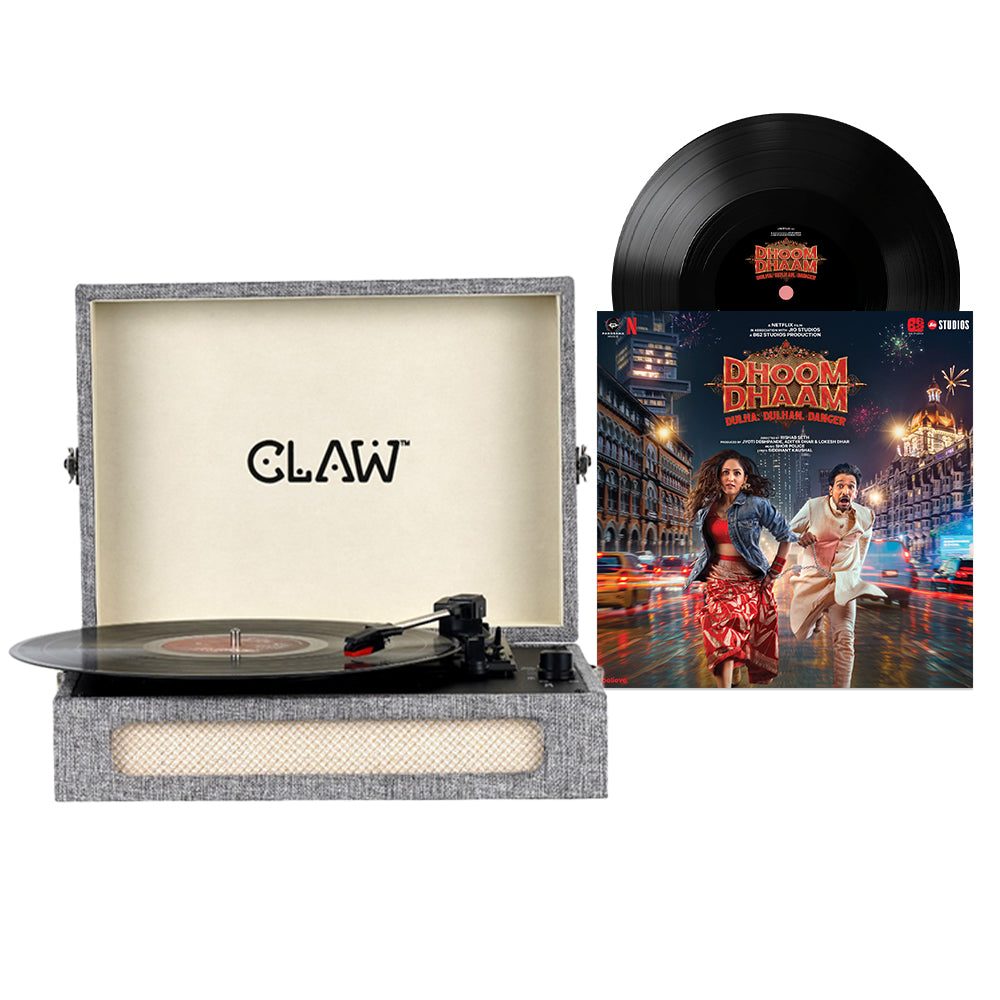 CLAW Stag Retro Bluetooth Turntable (GREY) + Dhoom Dhaam Vinyl Disc (COMBO)
