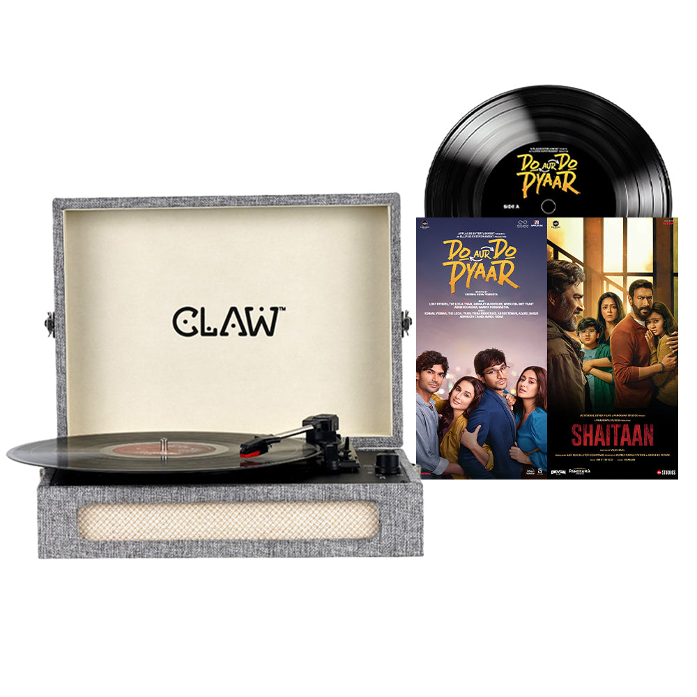 CLAW Stag Retro Bluetooth Turntable (GREY) + Do Aur Do Pyaar &amp; Shaitaan Vinyl Disc (COMBO)