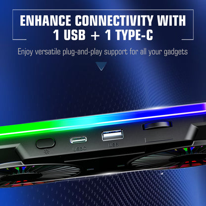 Claw Hyperlift X2 - 2 Motor RGB  Laptop Cooling Pad with 1 USB and 1 Type-C Port with Adjustable Height