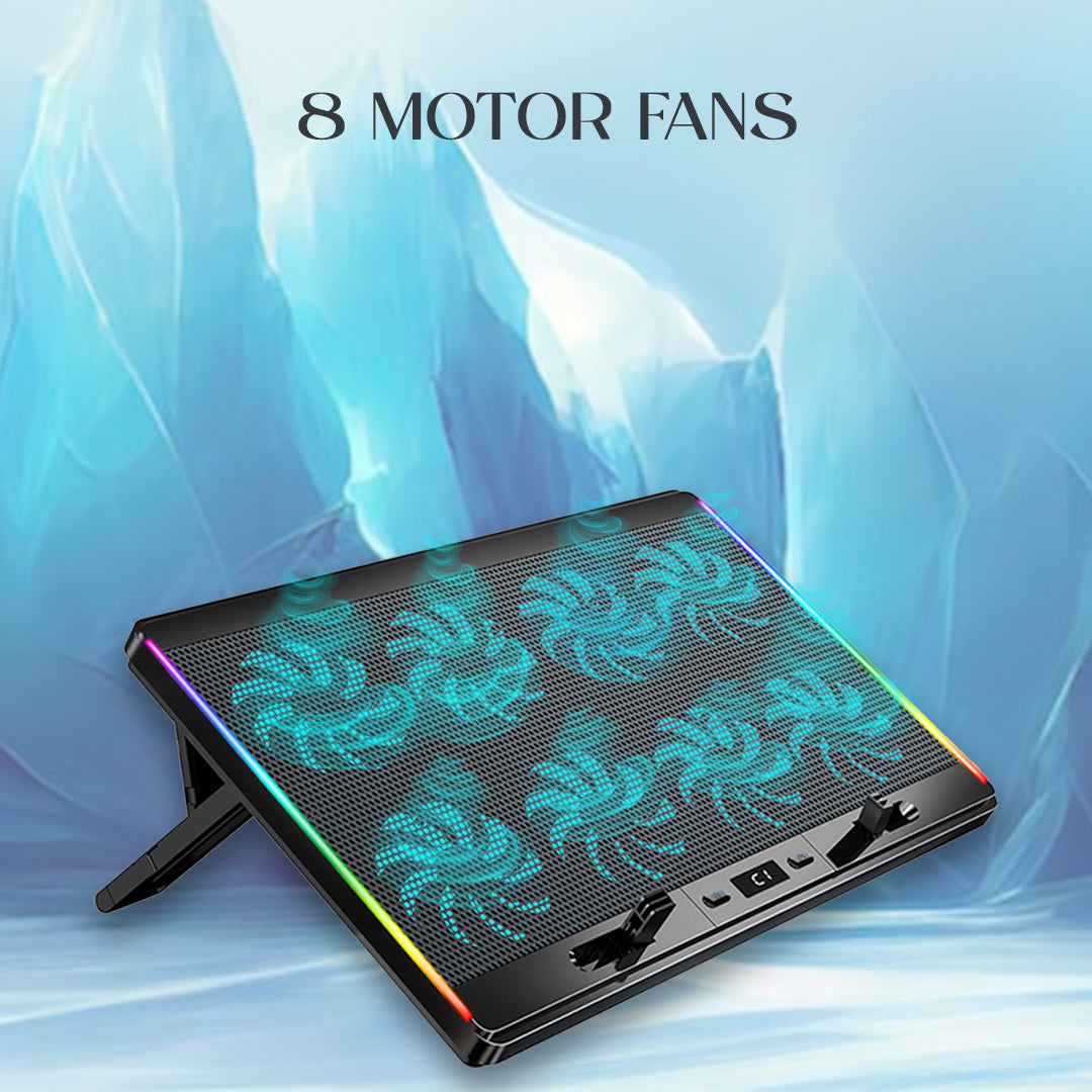 Refurbished CLAW Iceberg F4 - 8 Motor Laptop Cooling Pad with Adjustable Height and LCD Display