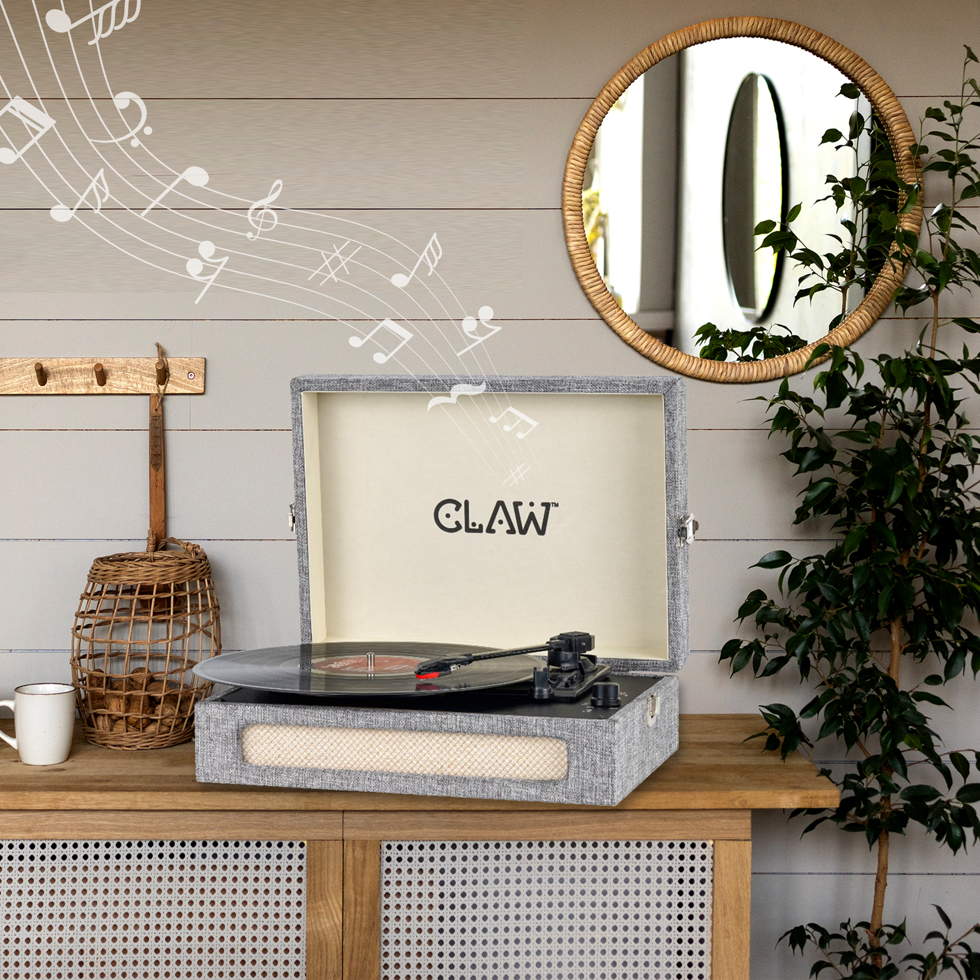 Claw Stag Retro - Bluetooth Turntable with Built-In Stereo Speaker, USB Recording and Play Buttons (Grey)