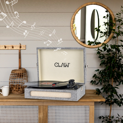 Claw Stag Retro - Bluetooth Turntable with Built-In Stereo Speaker, USB Recording and Play Buttons (Grey)