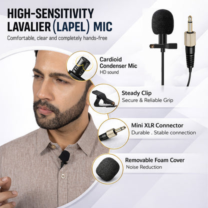 Claw CWSR50L - UHF Wireless Lavalier and Head Microphone with Bodypack Rechargeable Receiver