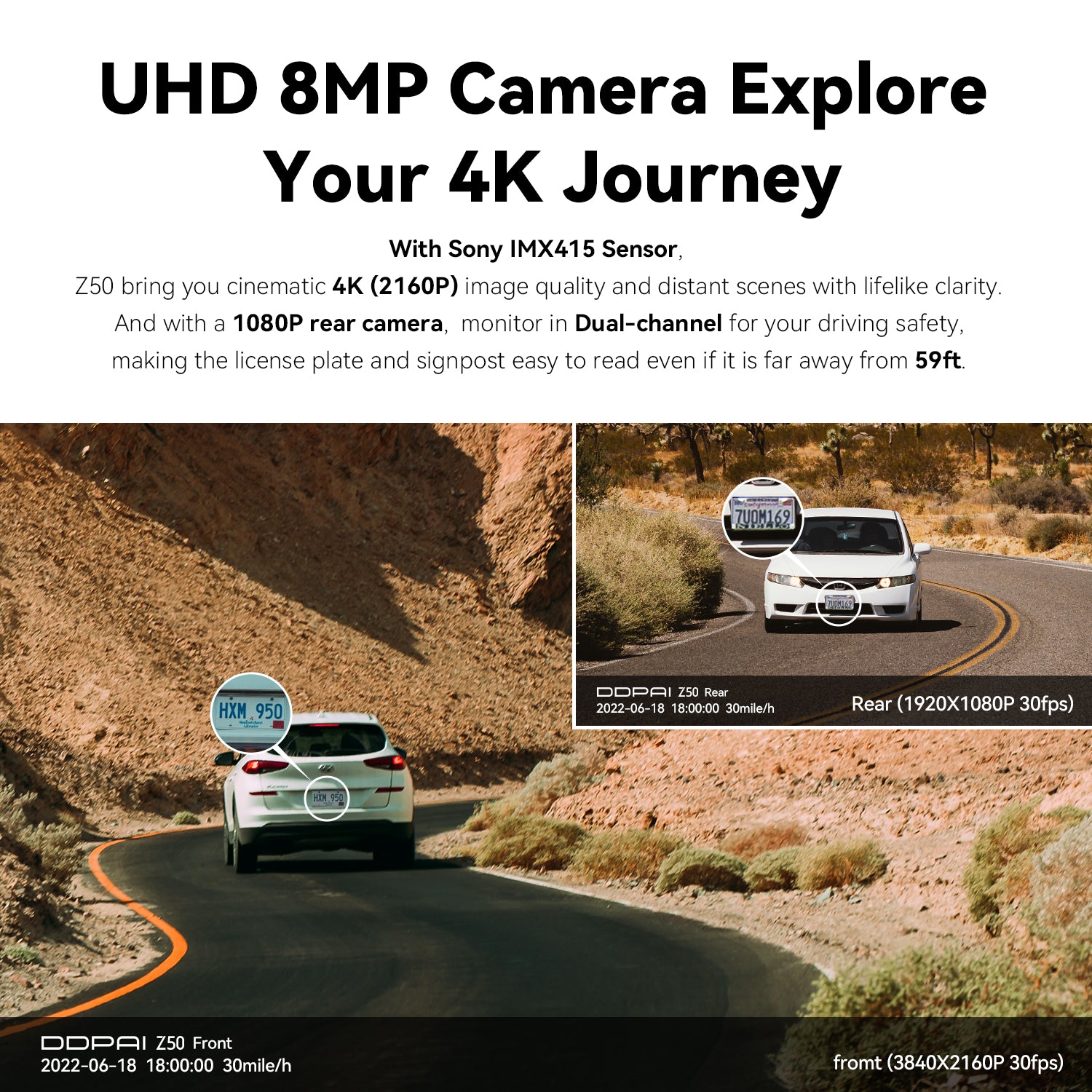 (Refurbished) DDPAI Z50 Dual - 4K Front and Rear Dash Camera