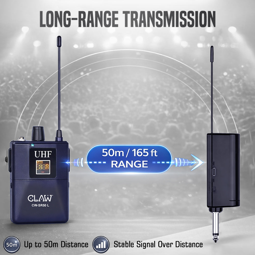 Claw CWSR50L - UHF Wireless Lavalier and Head Microphone with Bodypack Rechargeable Receiver