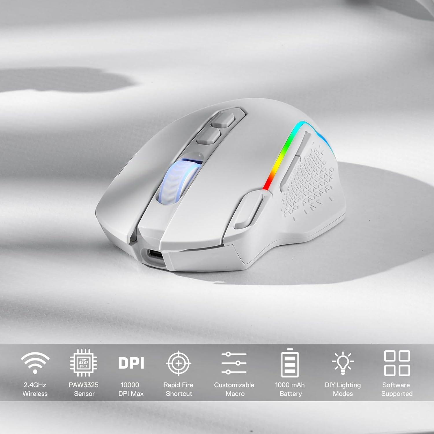 Redragon Taipan Pro M810 PRO RGB Wired And Wireless Mouse (White)