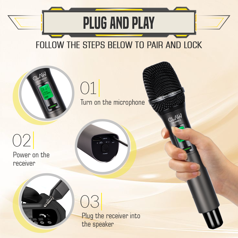 Claw CWSR50H - UHF Wireless Dynamic Microphone with Plug and Play Receiver