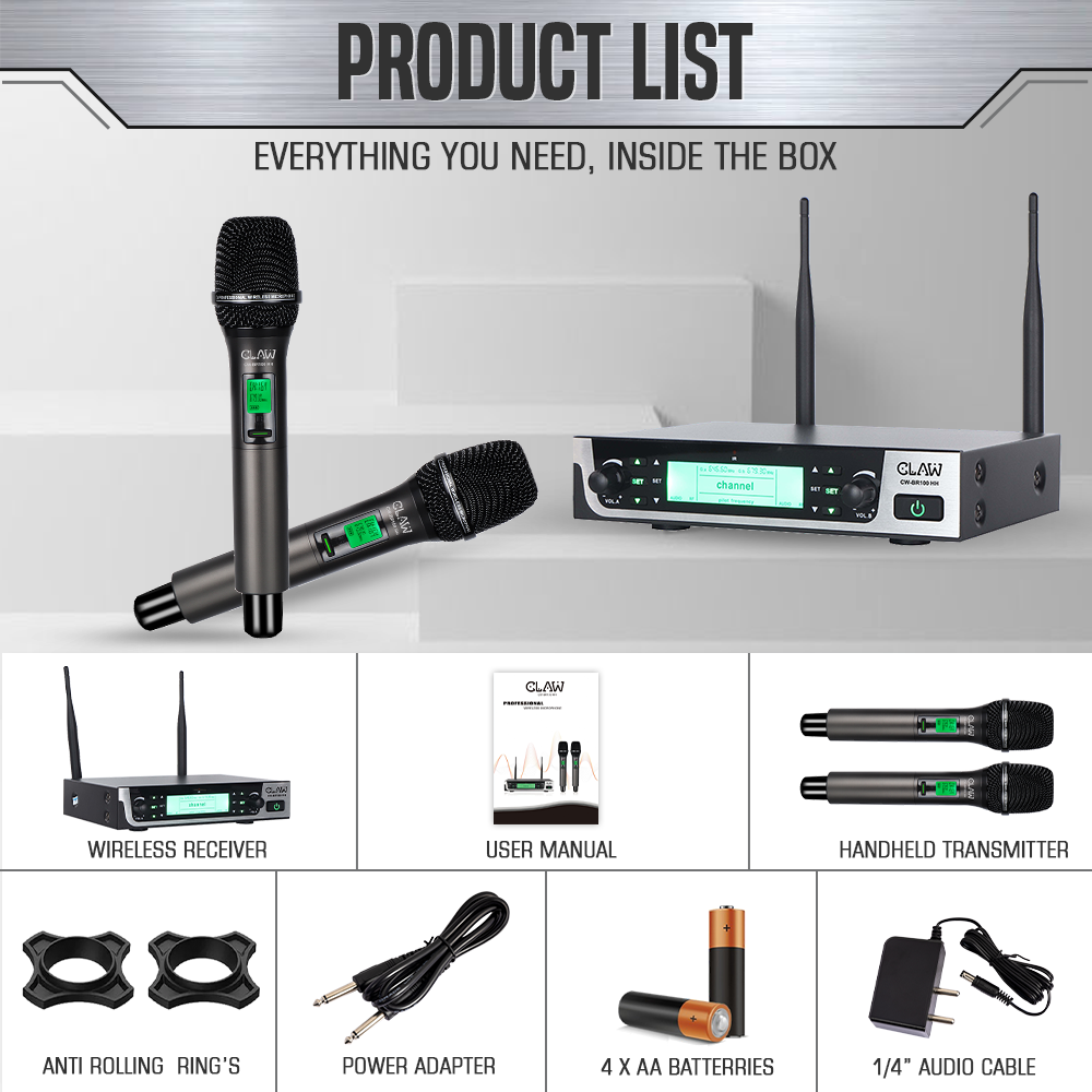 Claw CWBR100HH - Dual Channel UHF Microphone with Dual Handheld Mic
