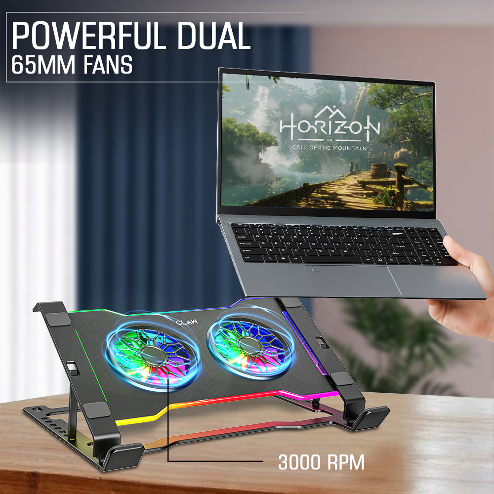 Claw Hyperlift X2 - 2 Motor RGB  Laptop Cooling Pad with 1 USB and 1 Type-C Port with Adjustable Height