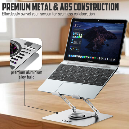 Claw Lift Max X16 - Metal Laptop Stand with RGB Fan,360° Rotation, Adjustable Angles and 2 USB Port