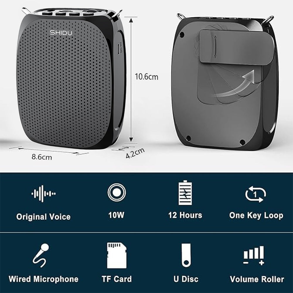 Shidu S258 Type C - Wired Portable Voice Amplifier  (Black)
