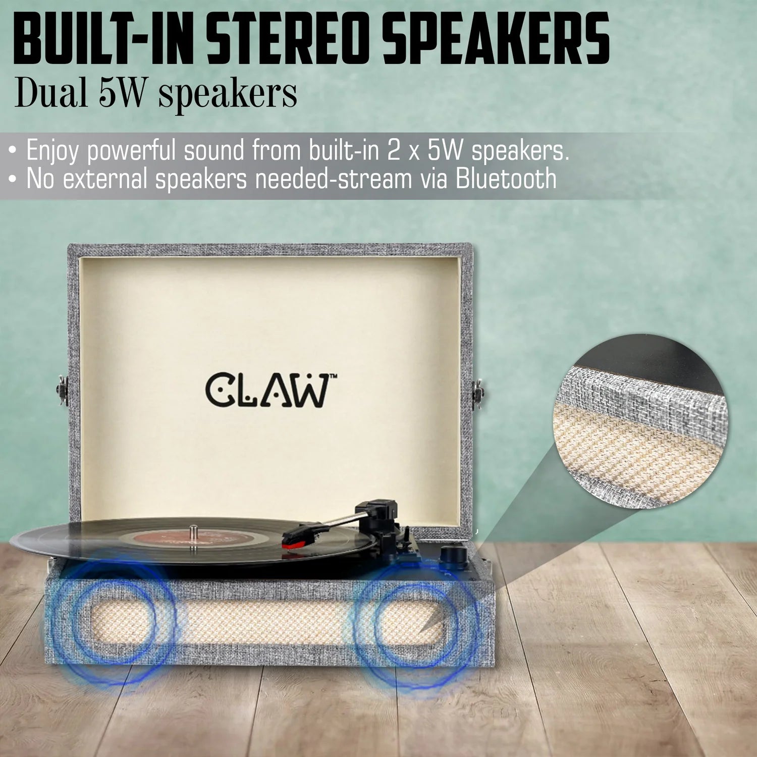 CLAW Stag Retro Bluetooth Turntable (GREY) + Dhoom Dhaam Vinyl Disc (COMBO)