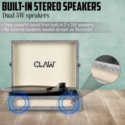 CLAW Stag Retro Bluetooth Turntable (GREY) + Dhoom Dhaam Vinyl Disc (COMBO)