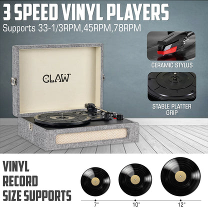 CLAW Stag Retro Bluetooth Turntable (GREY) + Dhoom Dhaam Vinyl Disc (COMBO)