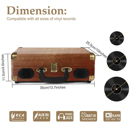 Refurbished CLAW Stag Portable - Turntable with built-in stereo speaker (Red Wood)