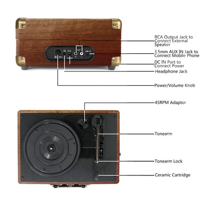 Refurbished CLAW Stag Portable - Turntable with built-in stereo speaker (Red Wood)