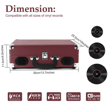 Refurbished CLAW Stag Portable - Turntable with built-in stereo speaker (Wine Red)