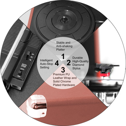 Refurbished CLAW Stag Portable - Turntable with built-in stereo speaker (Pink)
