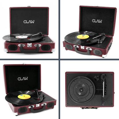 Refurbished CLAW Stag Portable - Turntable with built-in stereo speaker (Wine Red)