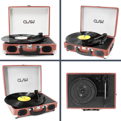 Refurbished CLAW Stag Portable - Turntable with built-in stereo speaker (Pink)